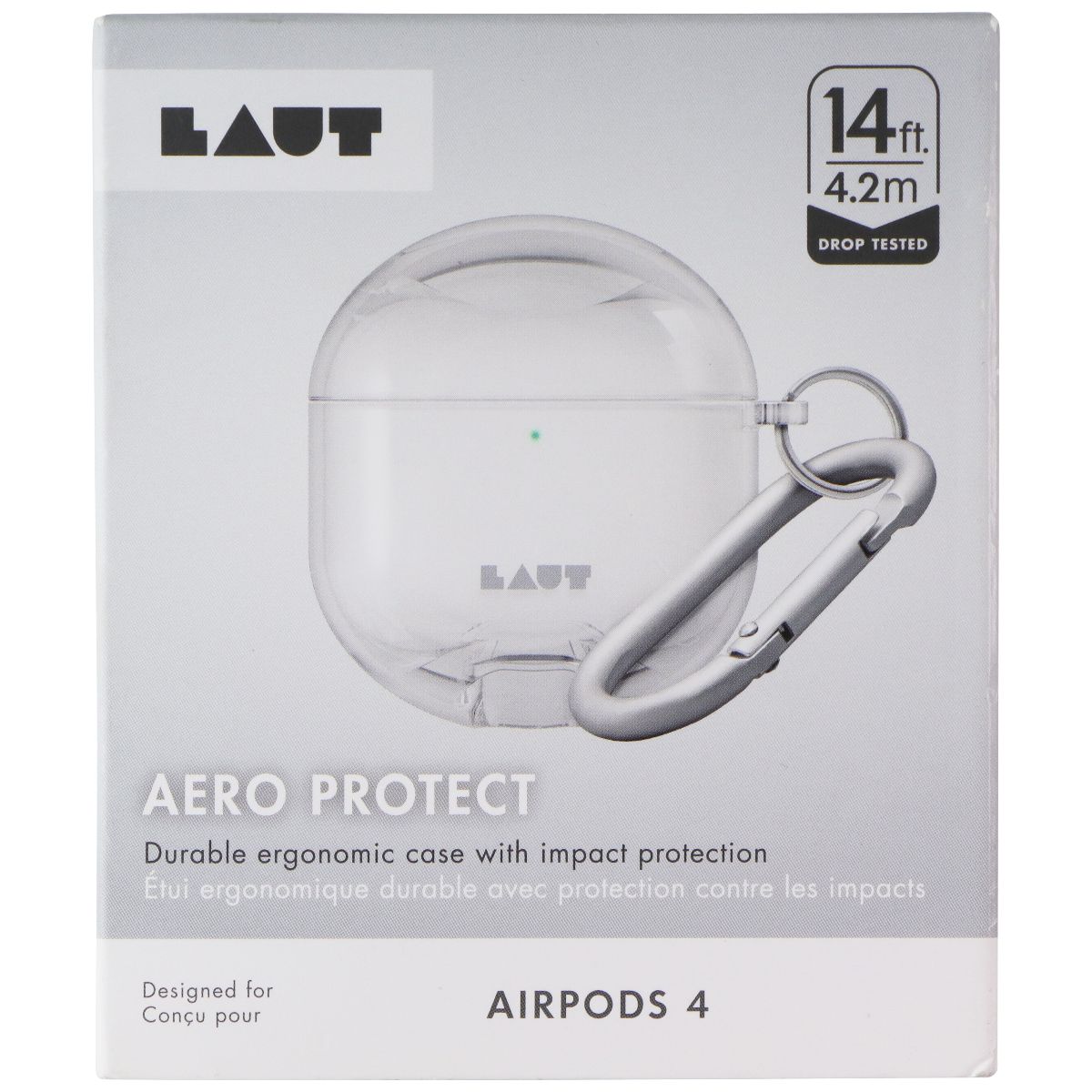 Laut Aero Protect Ergonomic Case with Carabiner for Apple Airpods 4 - Clear Portable Audio - iPods & MP3 Players Laut - Simple Cell Bulk Wholesale Pricing - USA Seller