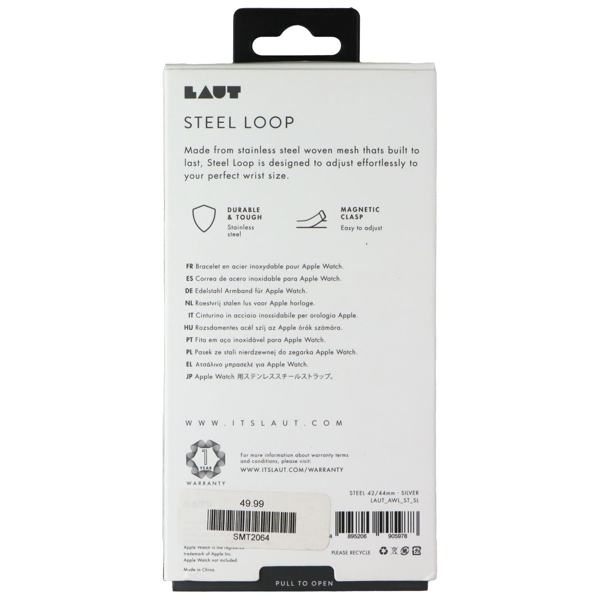 LAUT Steel Loop (42/44mm) Watch Strap for Apple Watch Series 1-5 - Silver Smart Watch Accessories - Watch Bands Laut - Simple Cell Bulk Wholesale Pricing - USA Seller