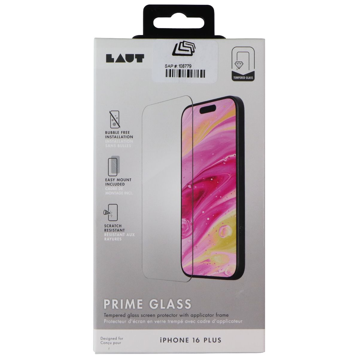 Laut Prime Glass Tempered Glass Screen Protector for Apple iPhone 16 Plus Cell Phone - Screen Protectors Laut - Simple Cell Bulk Wholesale Pricing - USA Seller