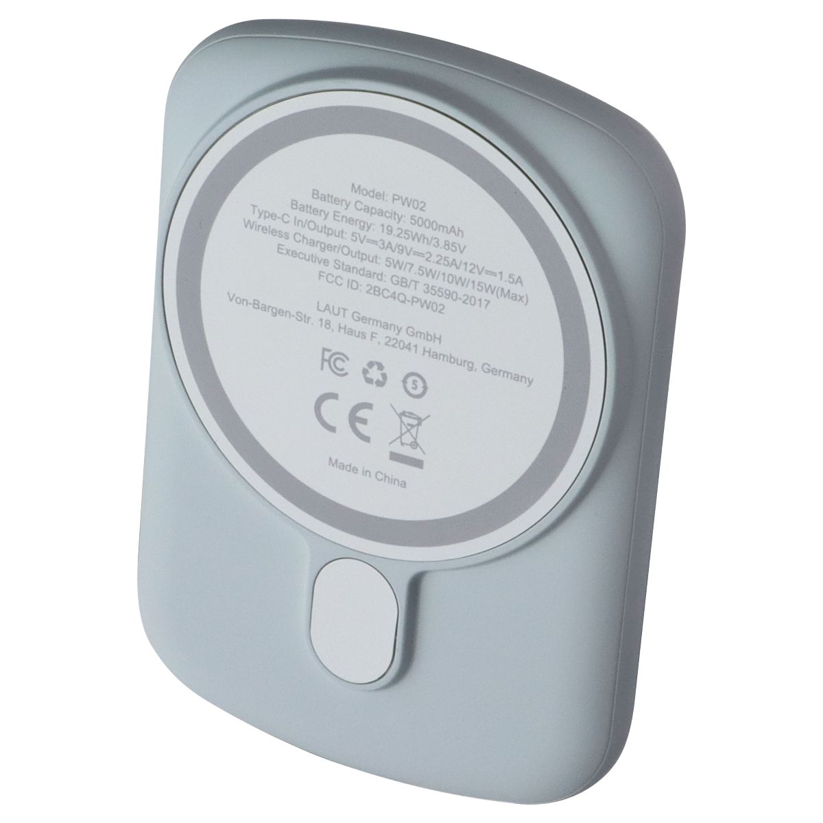 LAUT 5000mAh (19.25Wh/3.85V) Power Charge Handy Power Bank - Light Blue (PW02)