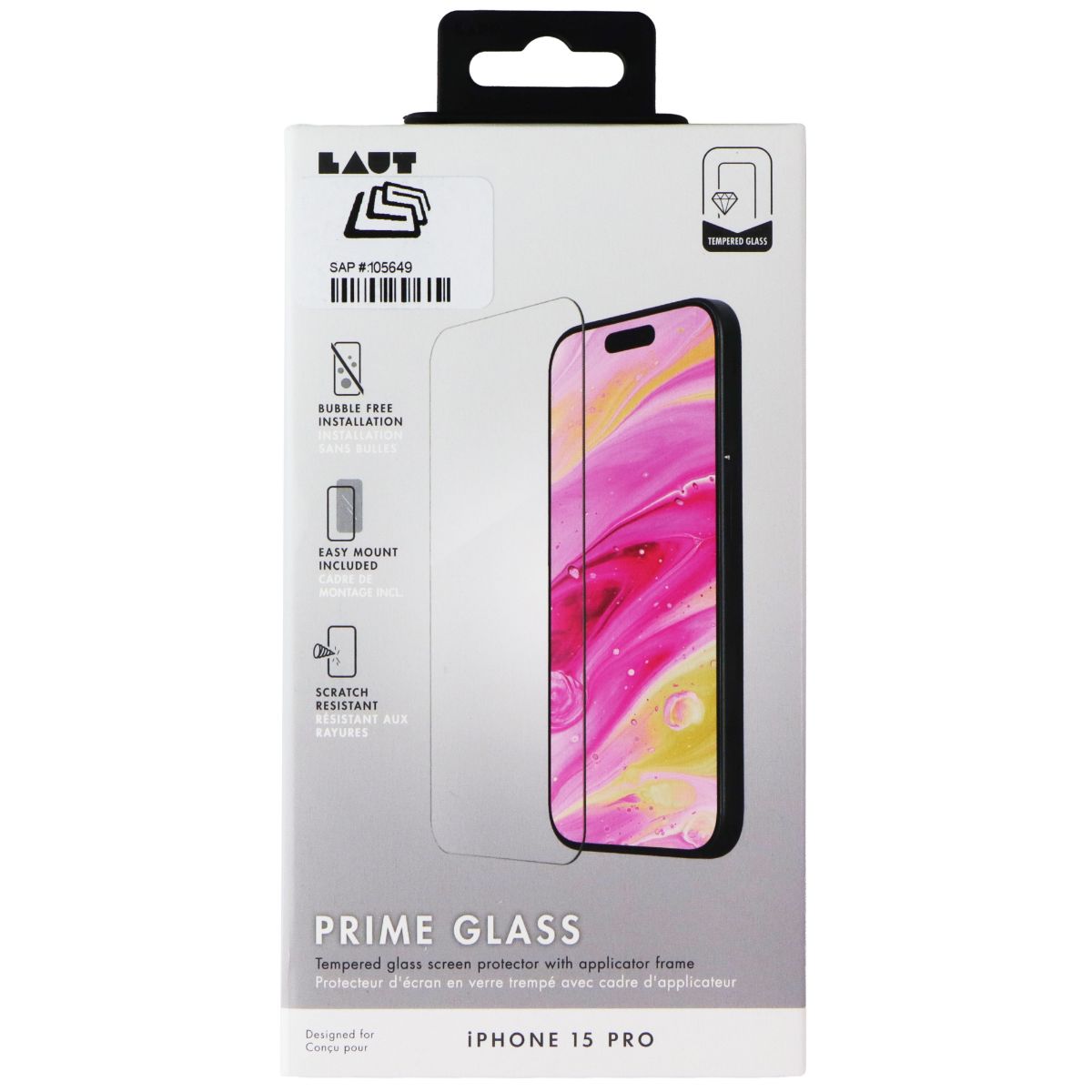 LAUT Prime Glass Tempered Glass Screen Protector for Apple iPhone 15 Pro Cell Phone - Screen Protectors Laut - Simple Cell Bulk Wholesale Pricing - USA Seller