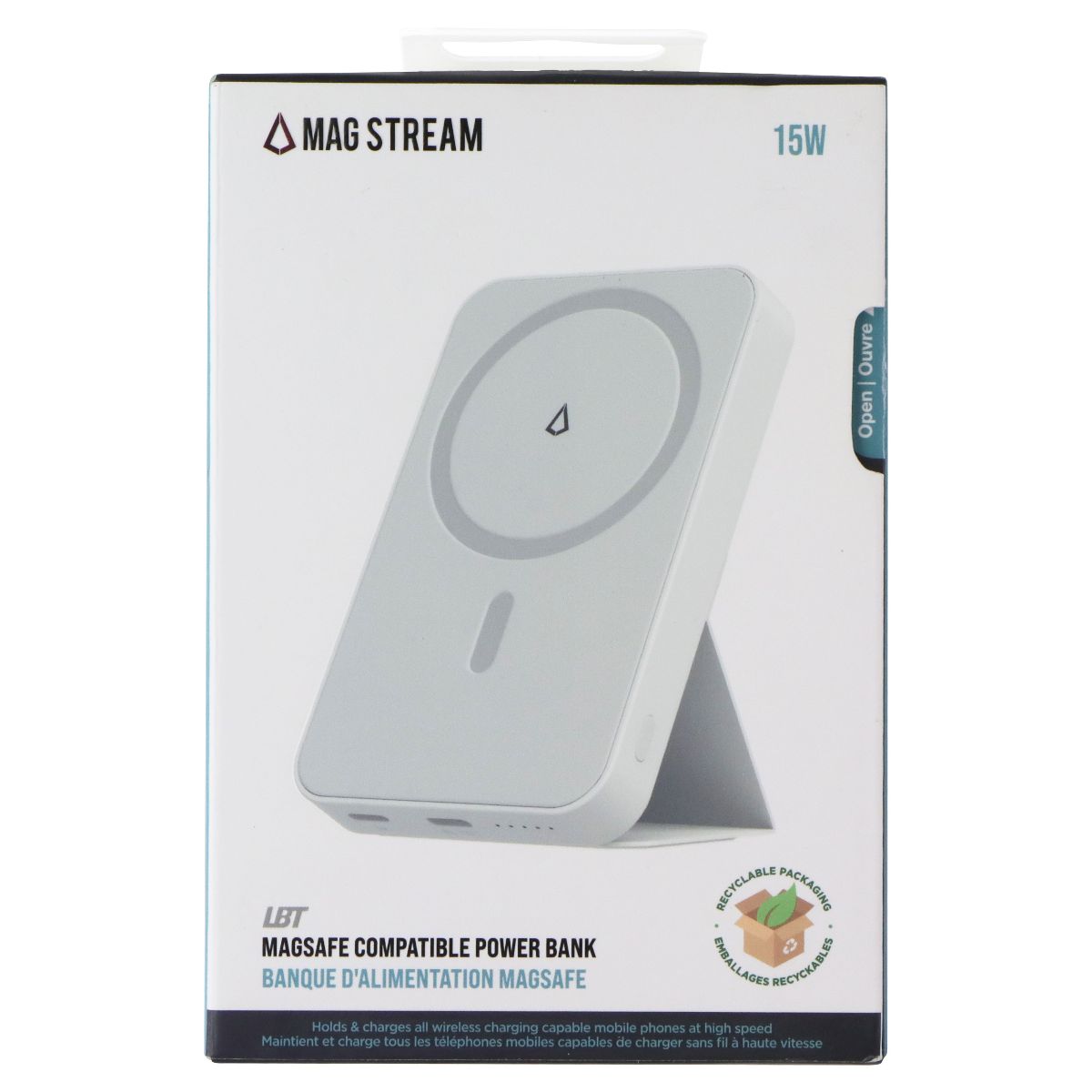 LBT (15W) MagSafe Compatible Wireless Power Bank with Stand (5000 mAH) - White