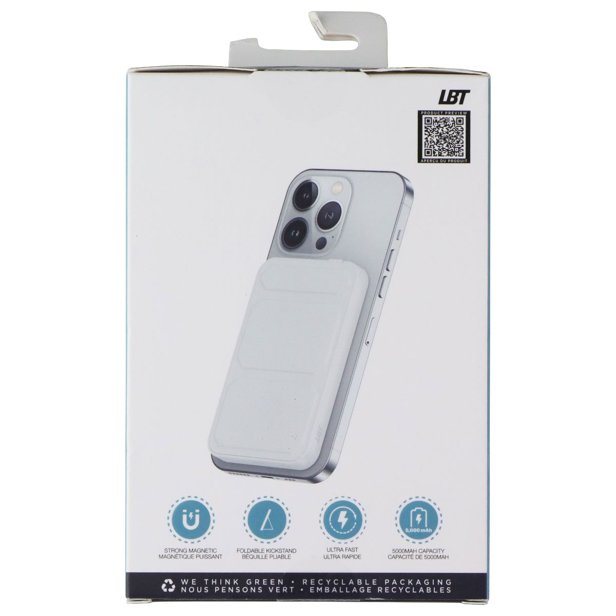 LBT (15W) MagSafe Compatible Wireless Power Bank with Stand (5000 mAH) - White