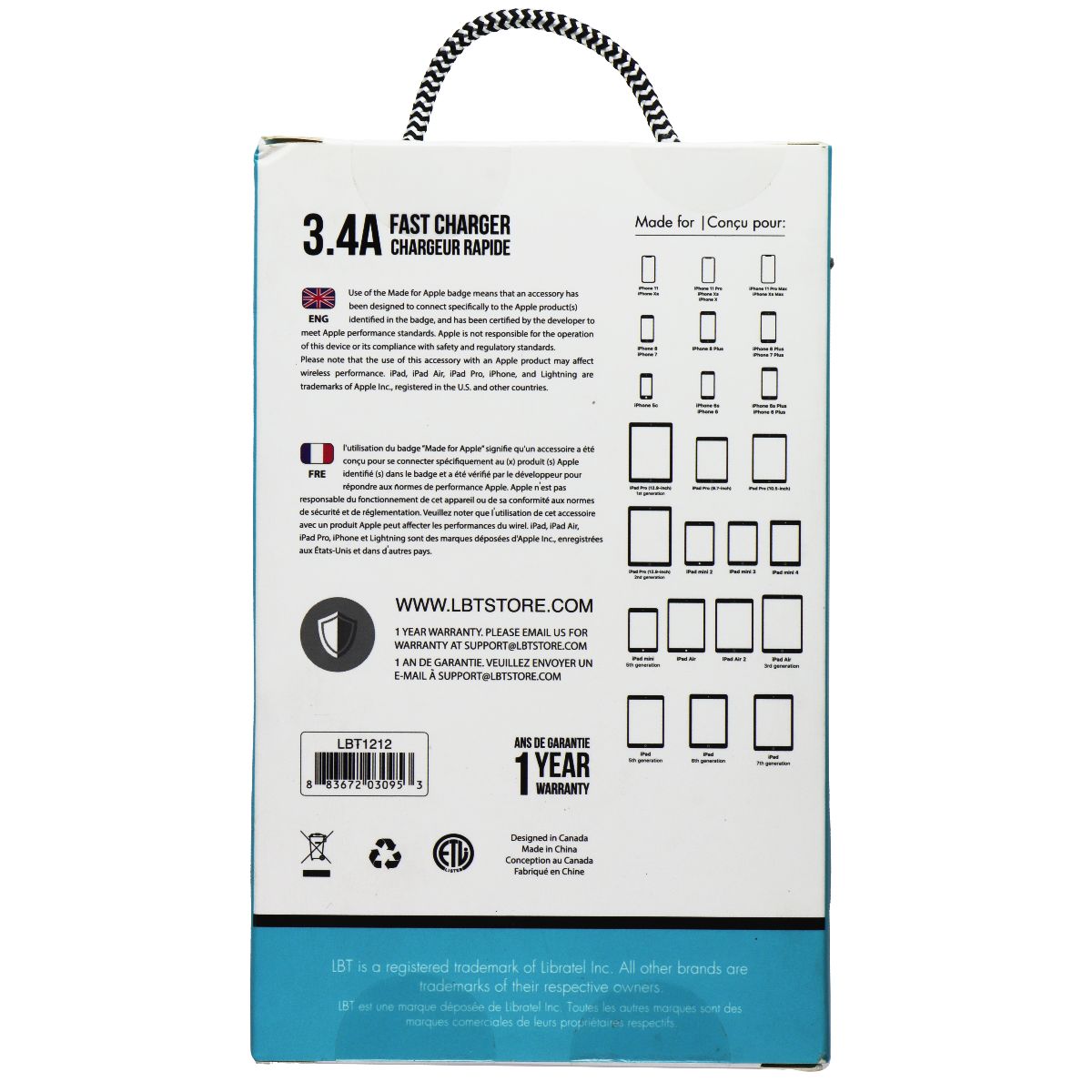 LBT 3.4 Amp 2 USB Fast Charger and (5FT) USB to Lightning 8-Pin Cable Cell Phone - Accessory Bundles LBT - Simple Cell Bulk Wholesale Pricing - USA Seller