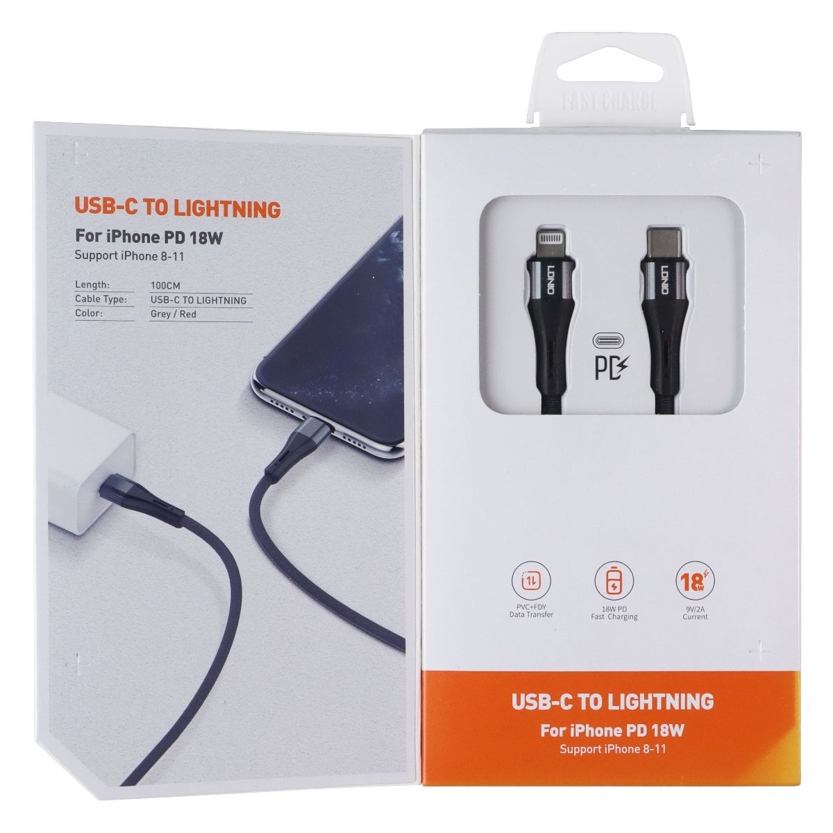 LDNIO 100 CM USB-C to Lightning (8-Pin) Cable - Gray