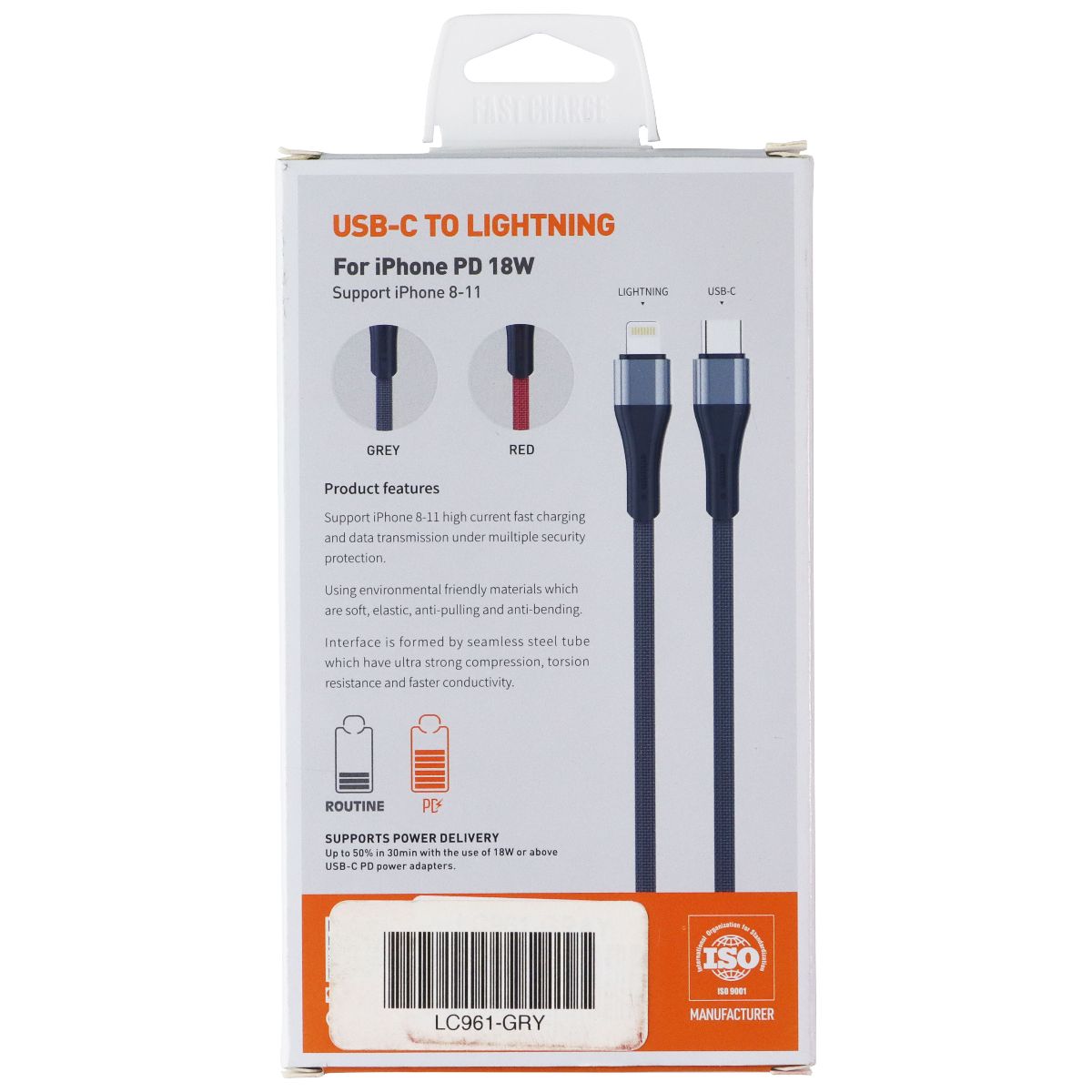 LDNIO 100 CM USB-C to Lightning (8-Pin) Cable - Gray