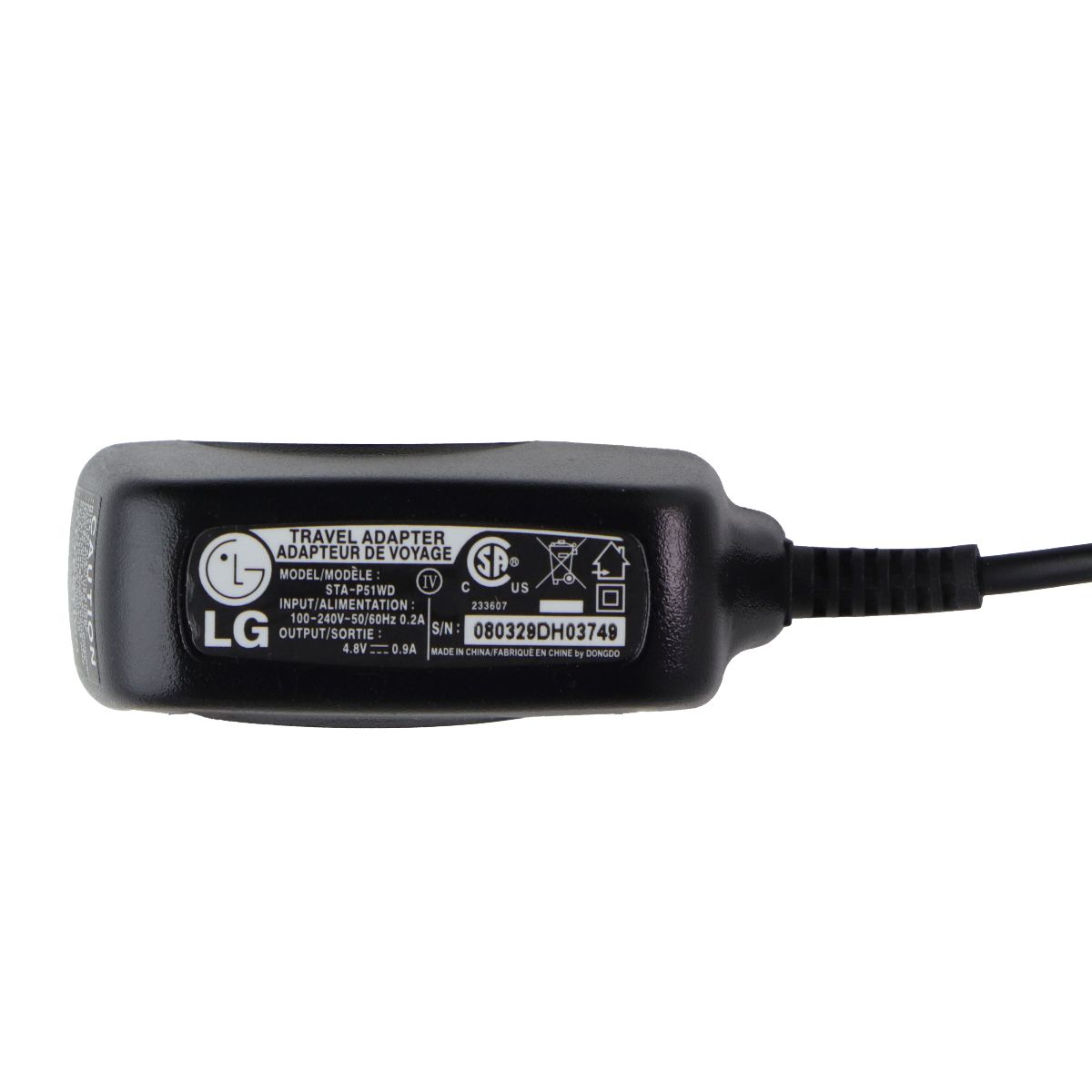 LG (4.8V/.9A) Travel Adapter (STA-P51WD) - Black Cell Phone - Chargers & Cradles LG - Simple Cell Bulk Wholesale Pricing - USA Seller