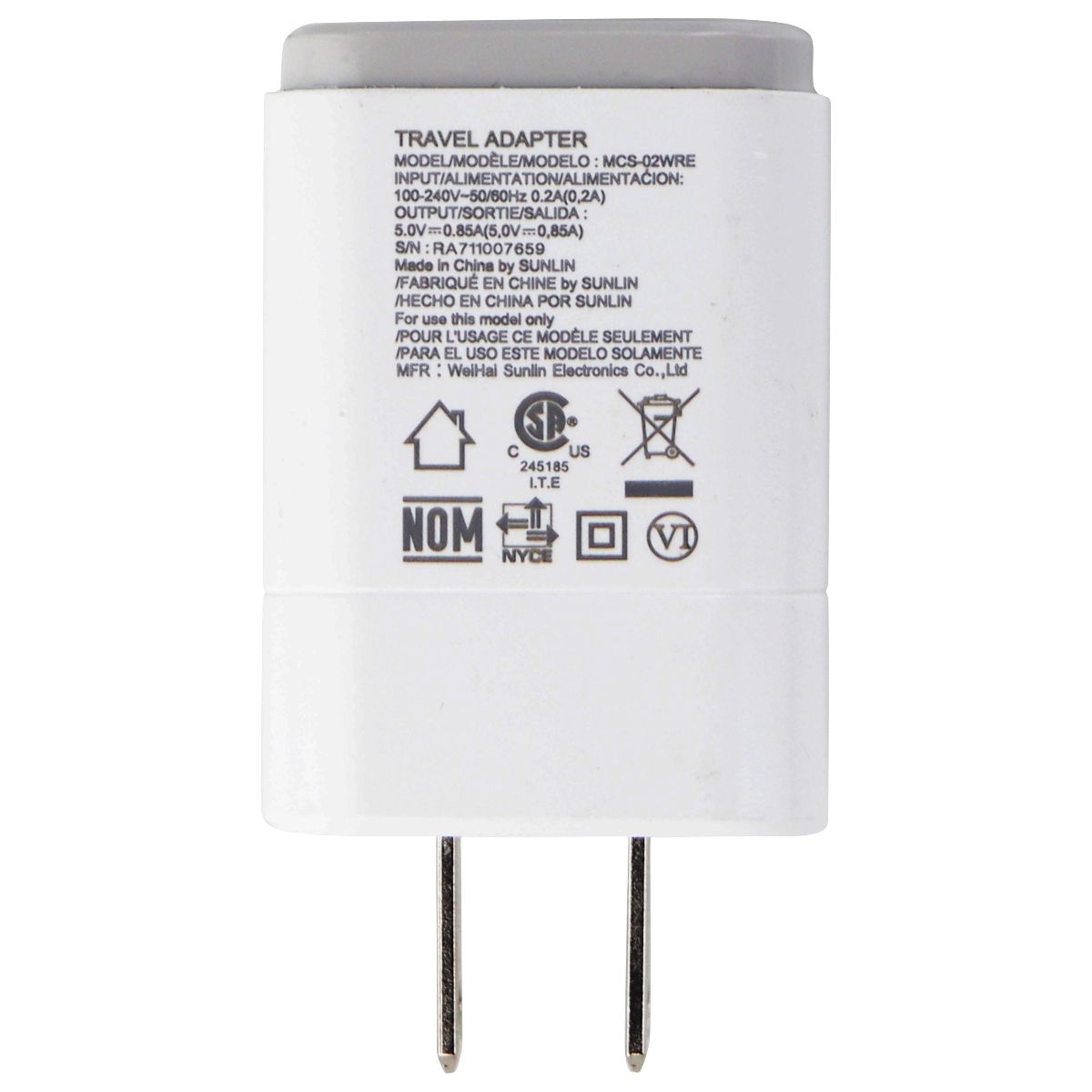 LG Travel Adapter Single 5V/0.85A USB Wall Charger (MCS-02WPE/RE) - White Cell Phone - Chargers & Cradles LG    - Simple Cell Bulk Wholesale Pricing - USA Seller