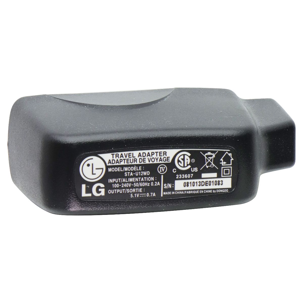 LG (STA-U12) 5V 0.7A Travel Adapter for USB Devices - Black Cell Phone - Cables & Adapters LG - Simple Cell Bulk Wholesale Pricing - USA Seller