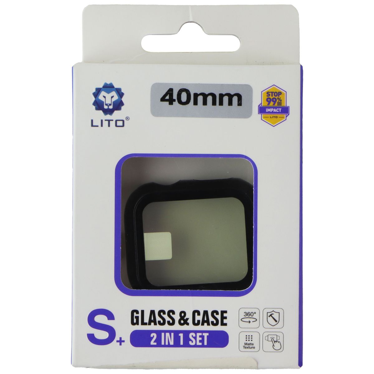 LITO S+ Glass and Case Set for Apple Watch Series SE 2/SE/6/5/4 (40mm) - Carbon Smart Watch Accessories - Smart Watch Cases LITO - Simple Cell Bulk Wholesale Pricing - USA Seller