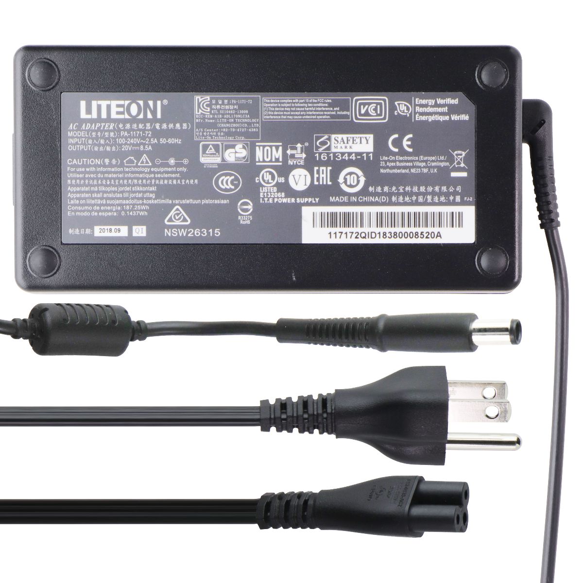 LITEON (20V/8.5A) AC Adapter Power Supply - Black (PA-1171-72) Multipurpose Batteries & Power - Multipurpose AC to DC Adapters Lite-On - Simple Cell Bulk Wholesale Pricing - USA Seller