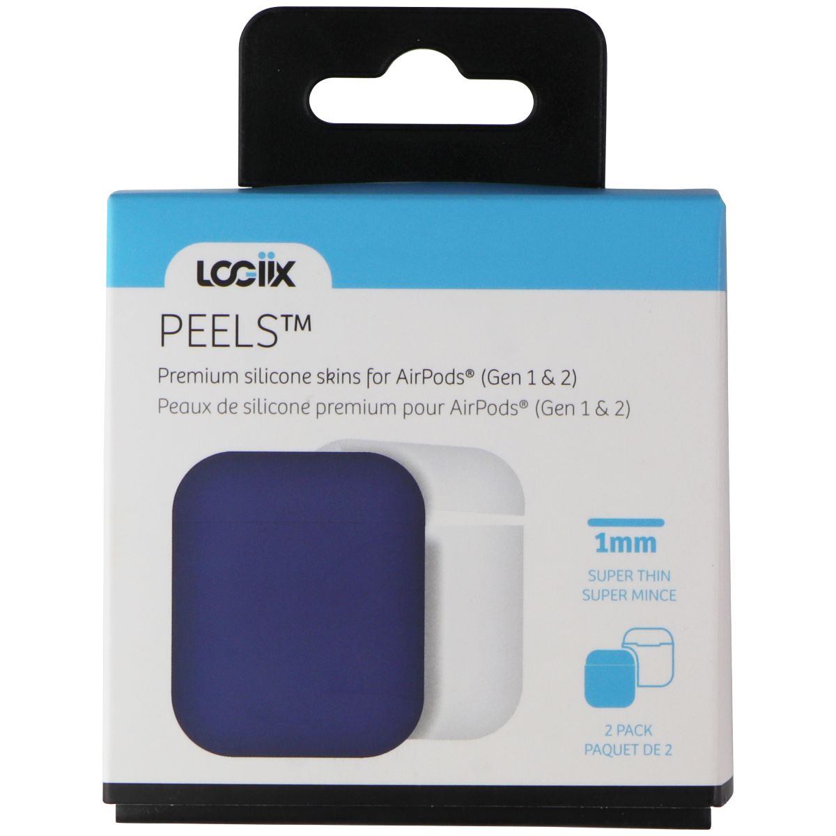 Logiix Peels Silicone Skins for Apple Airpods (Gen 1 & 2) - 2 Pack/Navy & White Cell Phone - Cases, Covers & Skins Logiix - Simple Cell Bulk Wholesale Pricing - USA Seller
