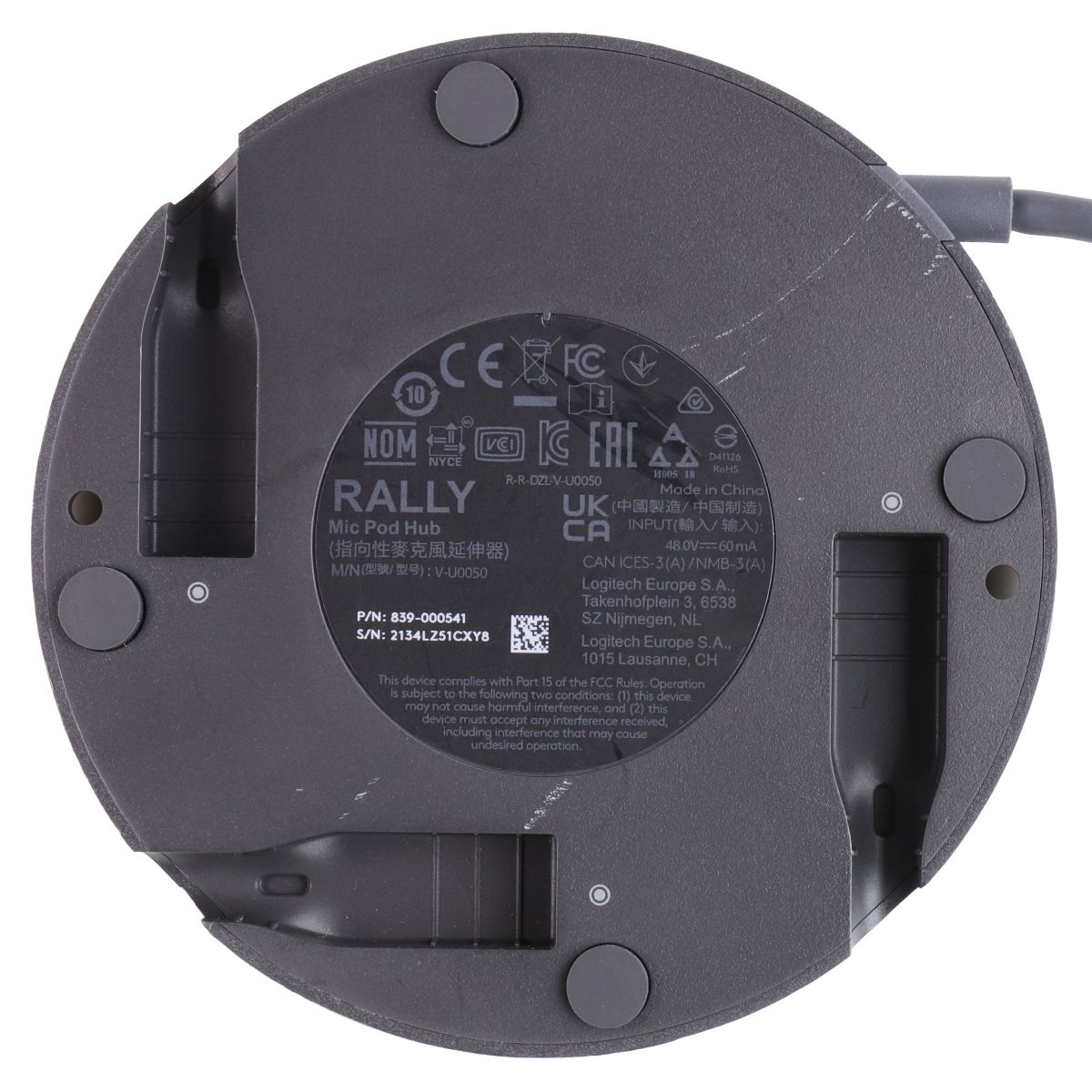 Logitech Rally Mic Pod Hub - Gray (V-U0050) Telecom Systems - Conference Equipment Logitech - Simple Cell Bulk Wholesale Pricing - USA Seller