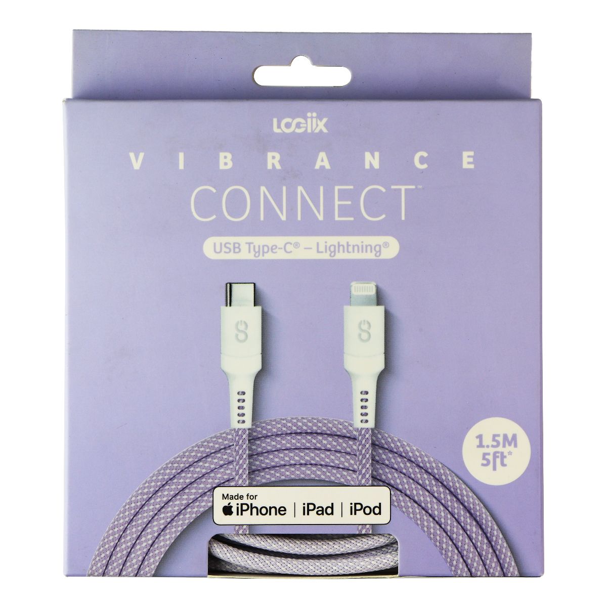 Logiix Vibrance Connect (5-ft) USB-C Type C to Lightning 8-Pin Cable - Purple Cell Phone - Cables & Adapters Logiix    - Simple Cell Bulk Wholesale Pricing - USA Seller