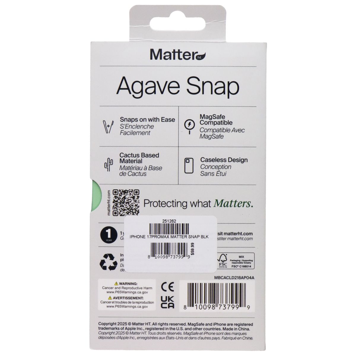 Matter Agave Snap Cover for MagSafe for Apple iPhone 17 Pro Max - Carbon Black Cell Phone - Cases, Covers & Skins Matter - Simple Cell Bulk Wholesale Pricing - USA Seller