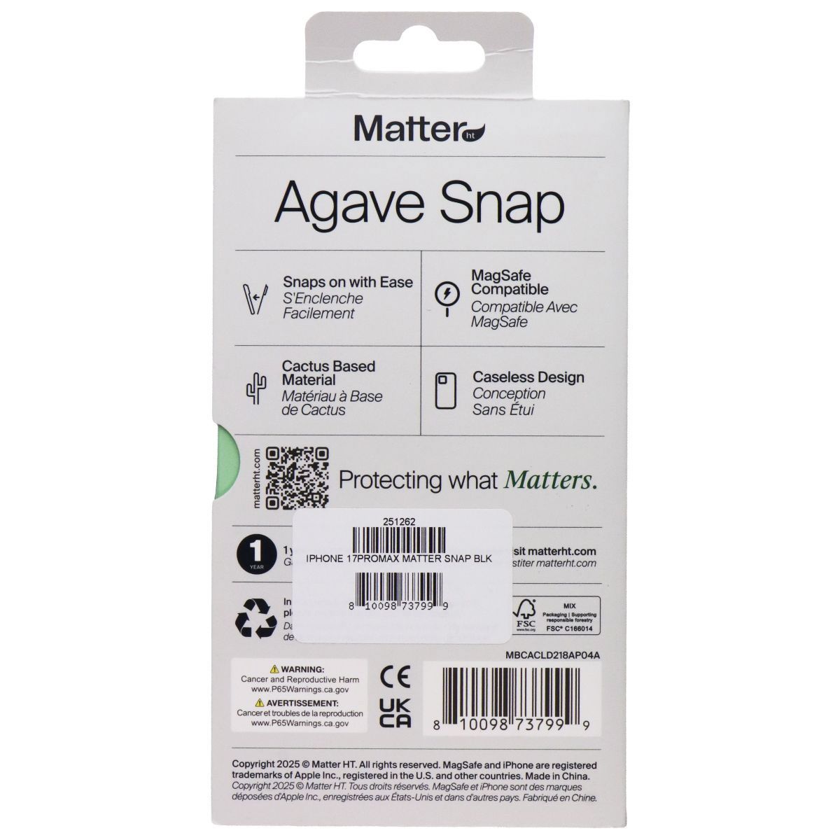 Matter Agave Snap Cover for MagSafe for Apple iPhone 17 Pro Max - Carbon Black Cell Phone - Cases, Covers & Skins Matter - Simple Cell Bulk Wholesale Pricing - USA Seller