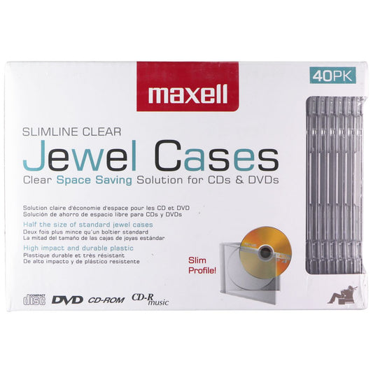 Maxell Slimline Clear Jewel Cases for CDs & DVDs - 40PK Bulk Blank Media - DVD & CD Packaging Maxell - Simple Cell Bulk Wholesale Pricing - USA Seller