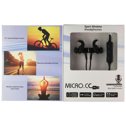 Micro.cc Magnetic Wireless Sports Headphones with Remote/Mic - Black Portable Audio - Headphones Micro.cc - Simple Cell Bulk Wholesale Pricing - USA Seller