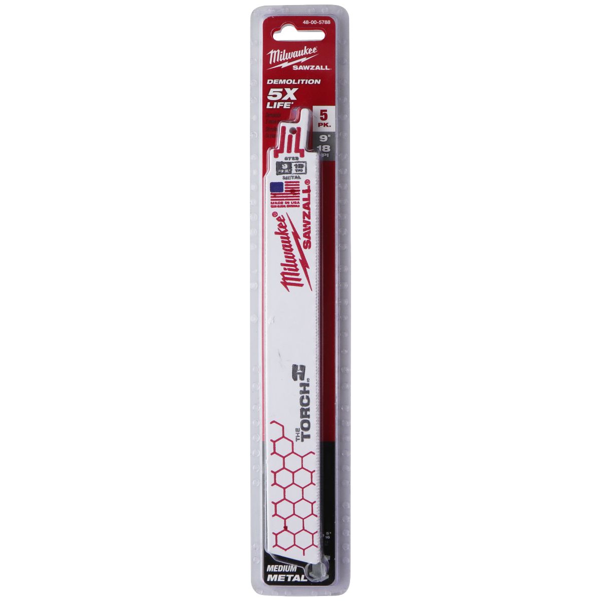 Milwaukee Sawzall Blades 5-Pack, 9-inch, 18 Teeth Per Inch (48-00-5788) Home Improvement - Other Home Improvement Milwaukee    - Simple Cell Bulk Wholesale Pricing - USA Seller