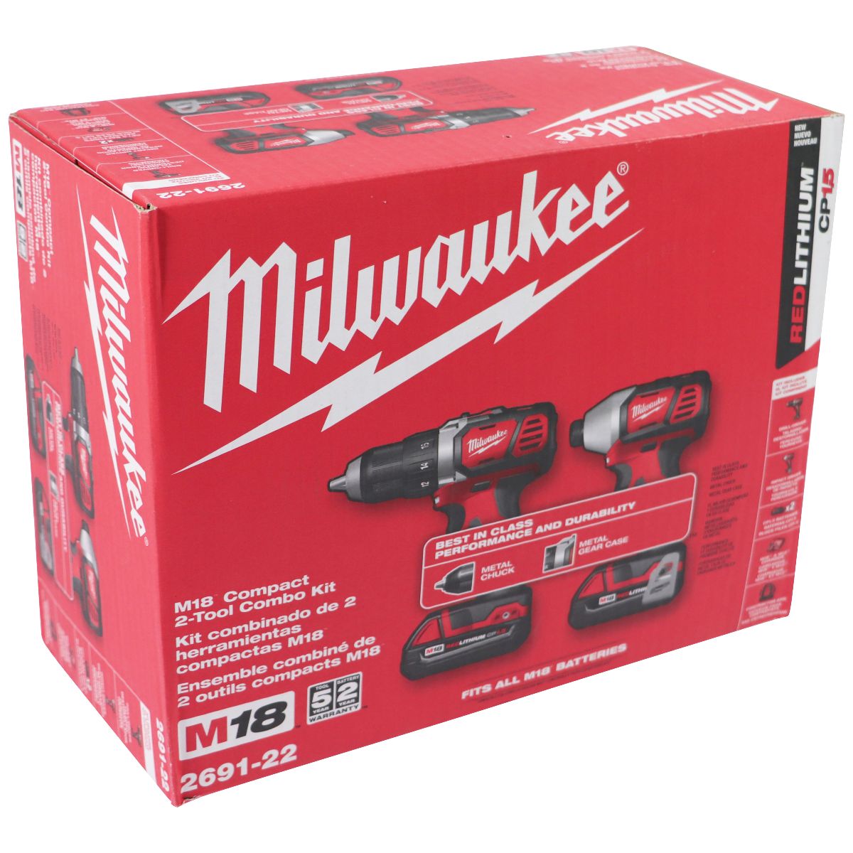 Milwaukee M18 18V Cordless Drill/Impact Driver Kit w/ 2 Batteries & Bag 2691-22
