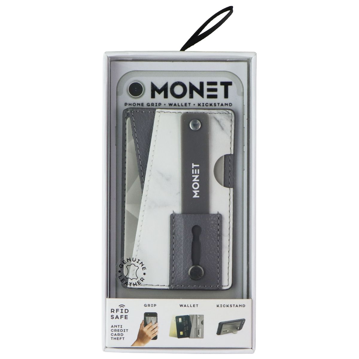 Monet RFID Blocking Phone Grip / Wallet / Kickstand - White / Gray Marble Cell Phone - Other Accessories Monet - Simple Cell Bulk Wholesale Pricing - USA Seller