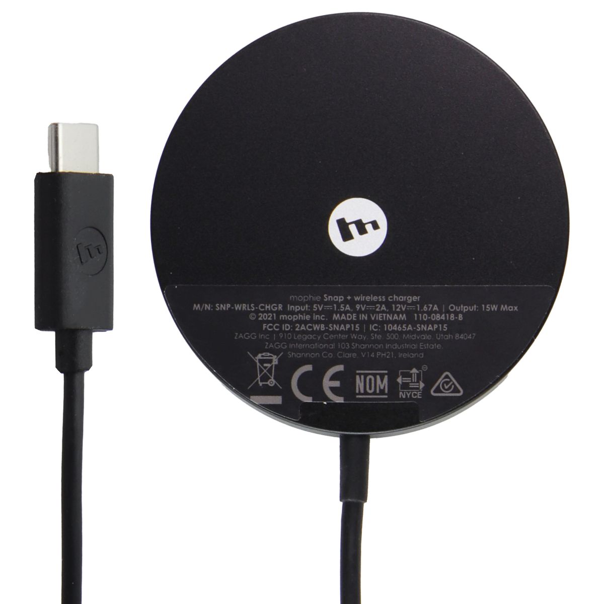 Mophie (Snap+) 15W Fast Charge USB-C Wireless Charger for MagSafe - Black Cell Phone - Chargers & Cradles Mophie    - Simple Cell Bulk Wholesale Pricing - USA Seller