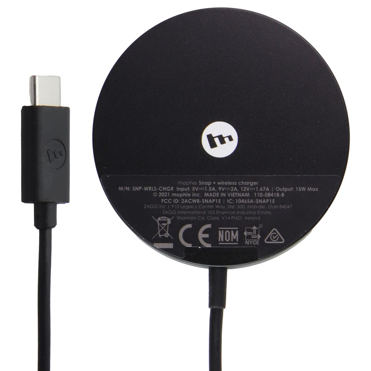 Mophie (Snap+) 15W Fast Charge USB-C Wireless Charger for MagSafe - Black Cell Phone - Chargers & Cradles Mophie - Simple Cell Bulk Wholesale Pricing - USA Seller