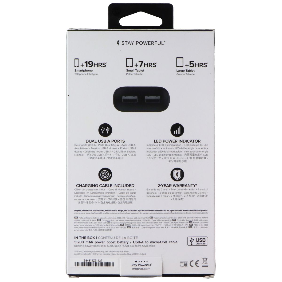 Mophie Power Boost 5200 mAh Dual-USB Portable Battery - Black Cell Phone - Chargers & Cradles Mophie - Simple Cell Bulk Wholesale Pricing - USA Seller