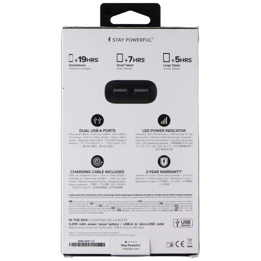 Mophie Power Boost 5200 mAh Dual-USB Portable Battery - Black Cell Phone - Chargers & Cradles Mophie - Simple Cell Bulk Wholesale Pricing - USA Seller