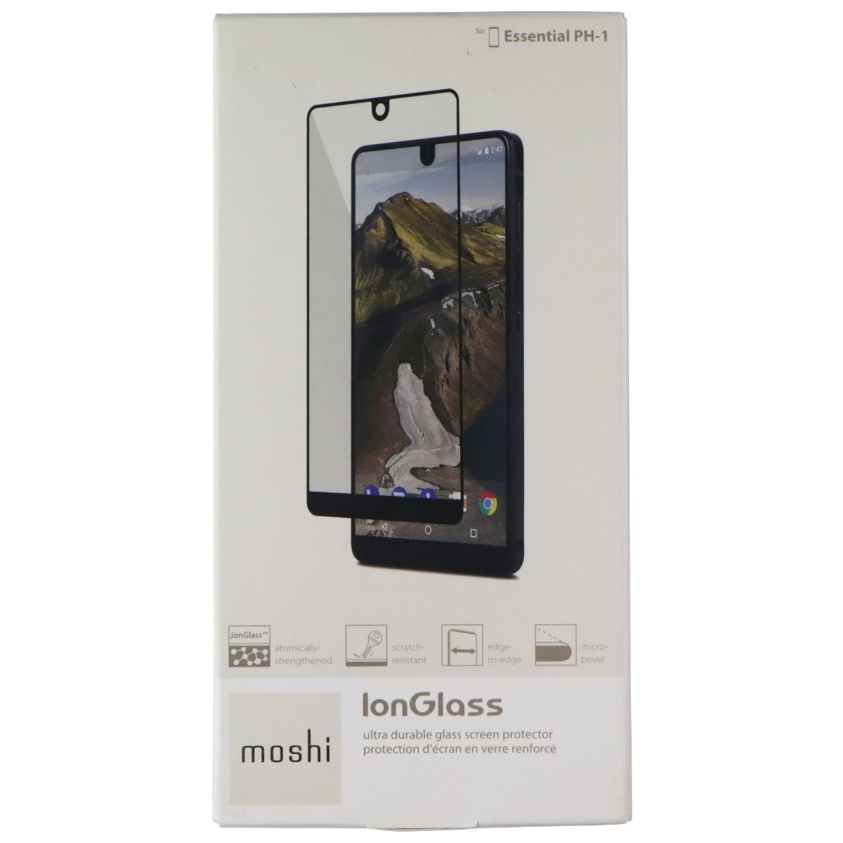 Moshi IonGlass Ultra Durable Screen Protector for Essential PH-1 - Clear/Black Cell Phone - Screen Protectors Moshi - Simple Cell Bulk Wholesale Pricing - USA Seller