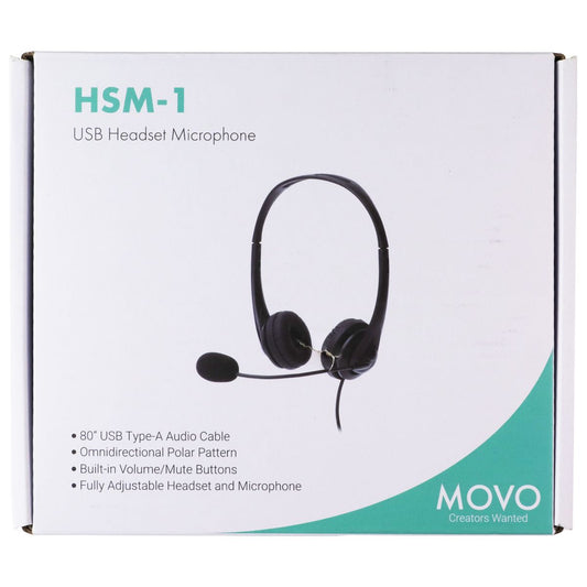 Movo HSM-1 USB Wired Headset Microphone with Volume/Mute Controls - Black