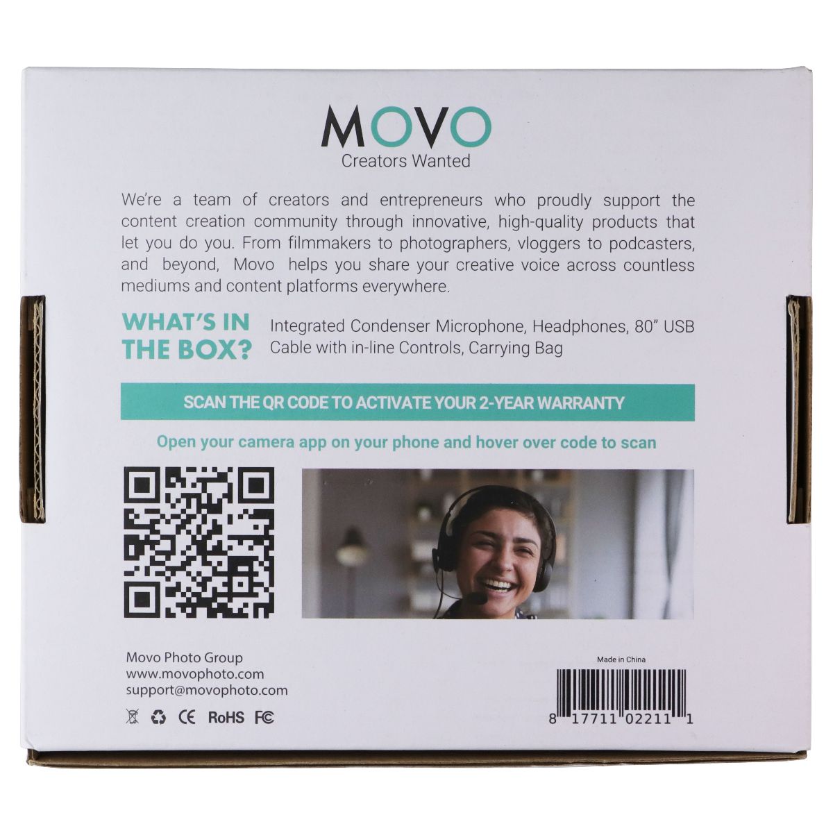 Movo HSM-1 USB Wired Headset Microphone with Volume/Mute Controls - Black