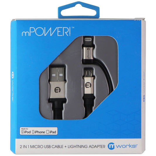 mWorks! mPower! 2-in-1 Micro USB Cable & Lightning Adapter - Black / Silver Cell Phone - Cables & Adapters mWorks!    - Simple Cell Bulk Wholesale Pricing - USA Seller
