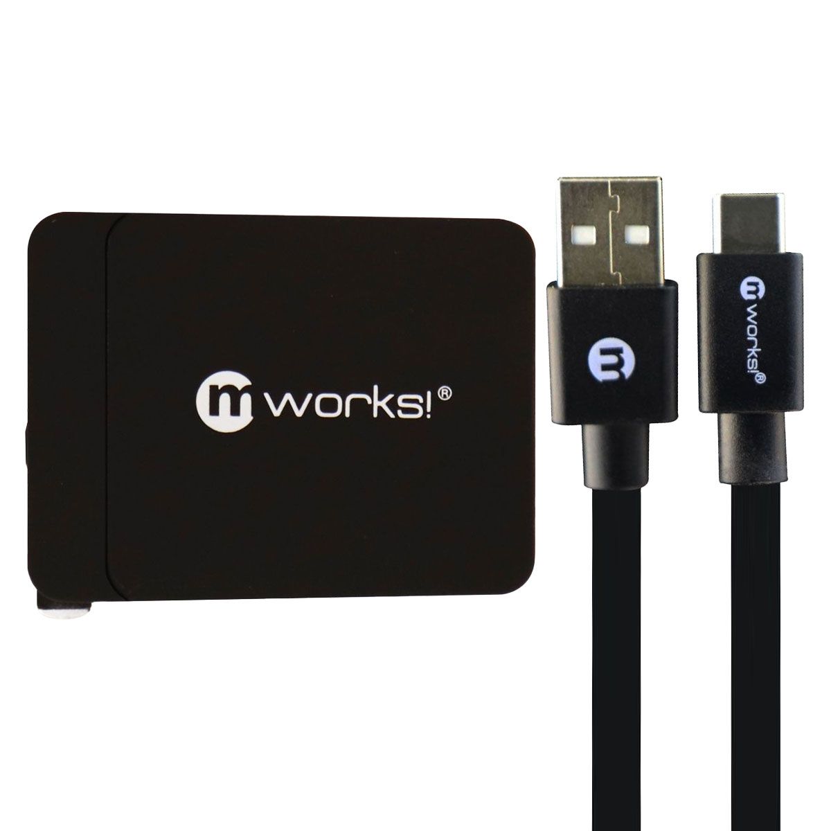 mWorks mPower 6 Foot Flat Sync/Charge USB-C Cable w/ Qualcomm 3.0 Adapter Black Cell Phone - Chargers & Cradles mWorks! - Simple Cell Bulk Wholesale Pricing - USA Seller