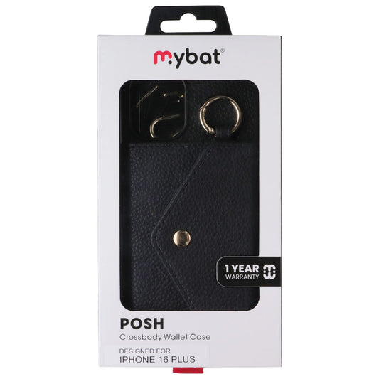 MyBat Posh Leather Crossbody Wallet Case for Apple iPhone 16 Plus - Black
