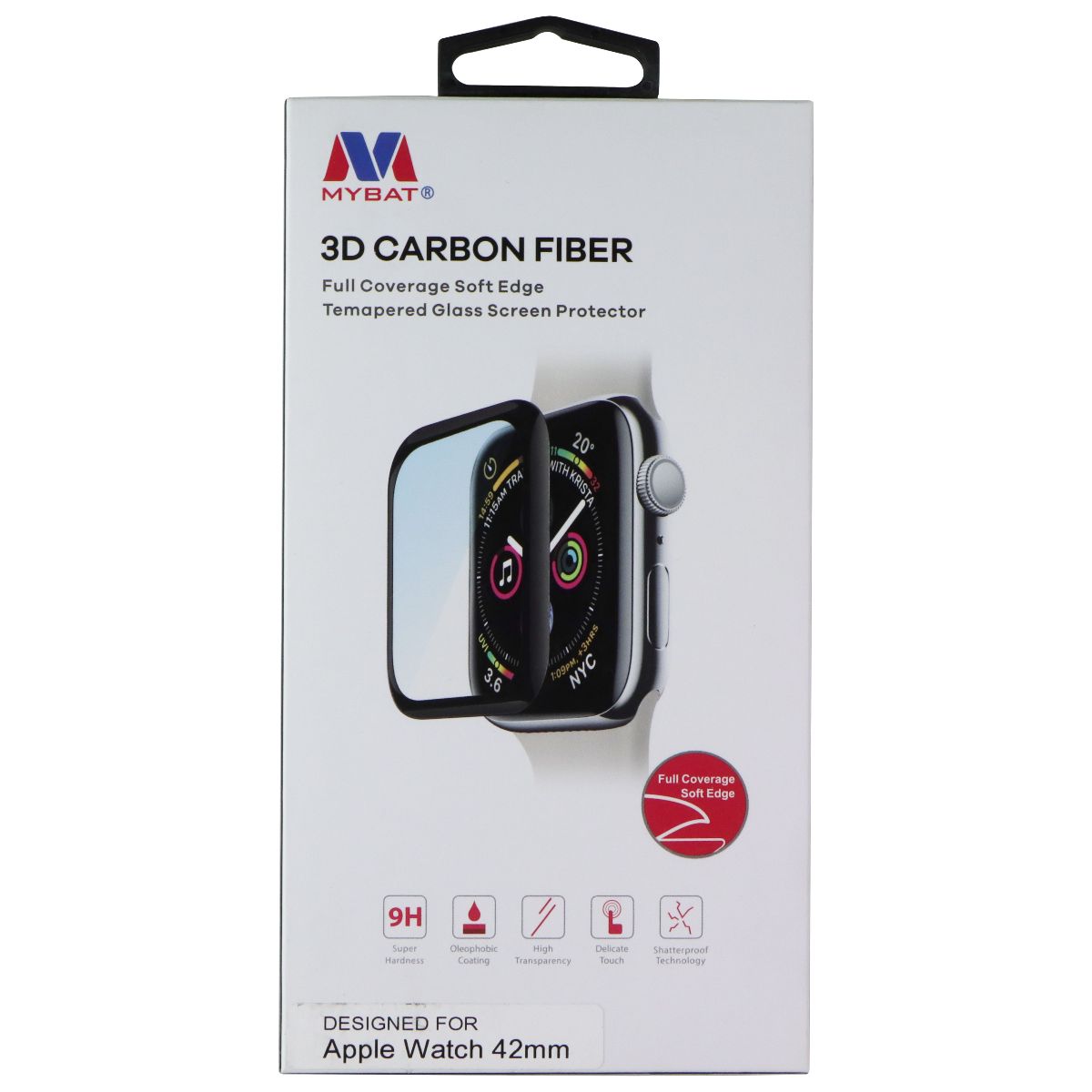 Mybat 3D Carbon Fiber Screen Protector for Apple Watch (42mm) - Black Smart Watch Accessories - Screen Protectors MyBat - Simple Cell Bulk Wholesale Pricing - USA Seller