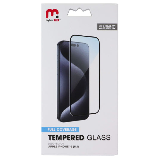 MyBat Pro Full Coverage Tempered Glass for Apple iPhone 16 - Black Border Cell Phone - Screen Protectors MyBat Pro - Simple Cell Bulk Wholesale Pricing - USA Seller