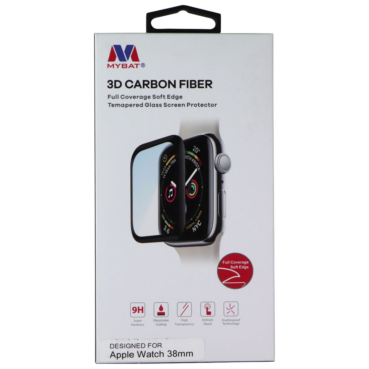 Mybat 3D Carbon Fiber Screen Protector for Apple Watch (38mm) - Black Smart Watch Accessories - Screen Protectors MyBat - Simple Cell Bulk Wholesale Pricing - USA Seller