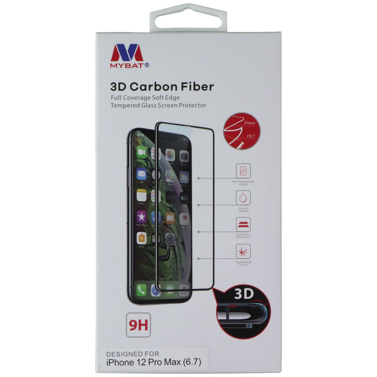 Mybat 3D Carbon Fiber Tempered Glass for Apple iPhone 12 Pro Max - Black Edges Cell Phone - Screen Protectors MyBat - Simple Cell Bulk Wholesale Pricing - USA Seller