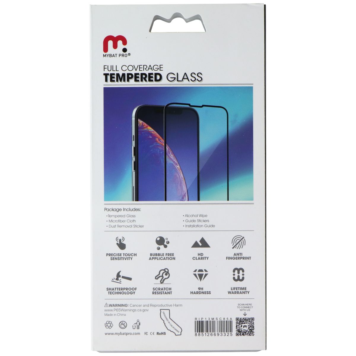 Mybat Pro Full Coverage Tempered Glass for Apple iPhone 13 Mini - Black Edges Cell Phone - Screen Protectors MyBat Pro - Simple Cell Bulk Wholesale Pricing - USA Seller