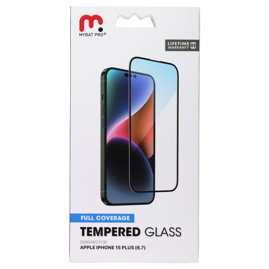 Mybat Pro Full Coverage Tempered Glass for Apple iPhone 15 Plus - Black Cell Phone - Screen Protectors MyBat Pro - Simple Cell Bulk Wholesale Pricing - USA Seller
