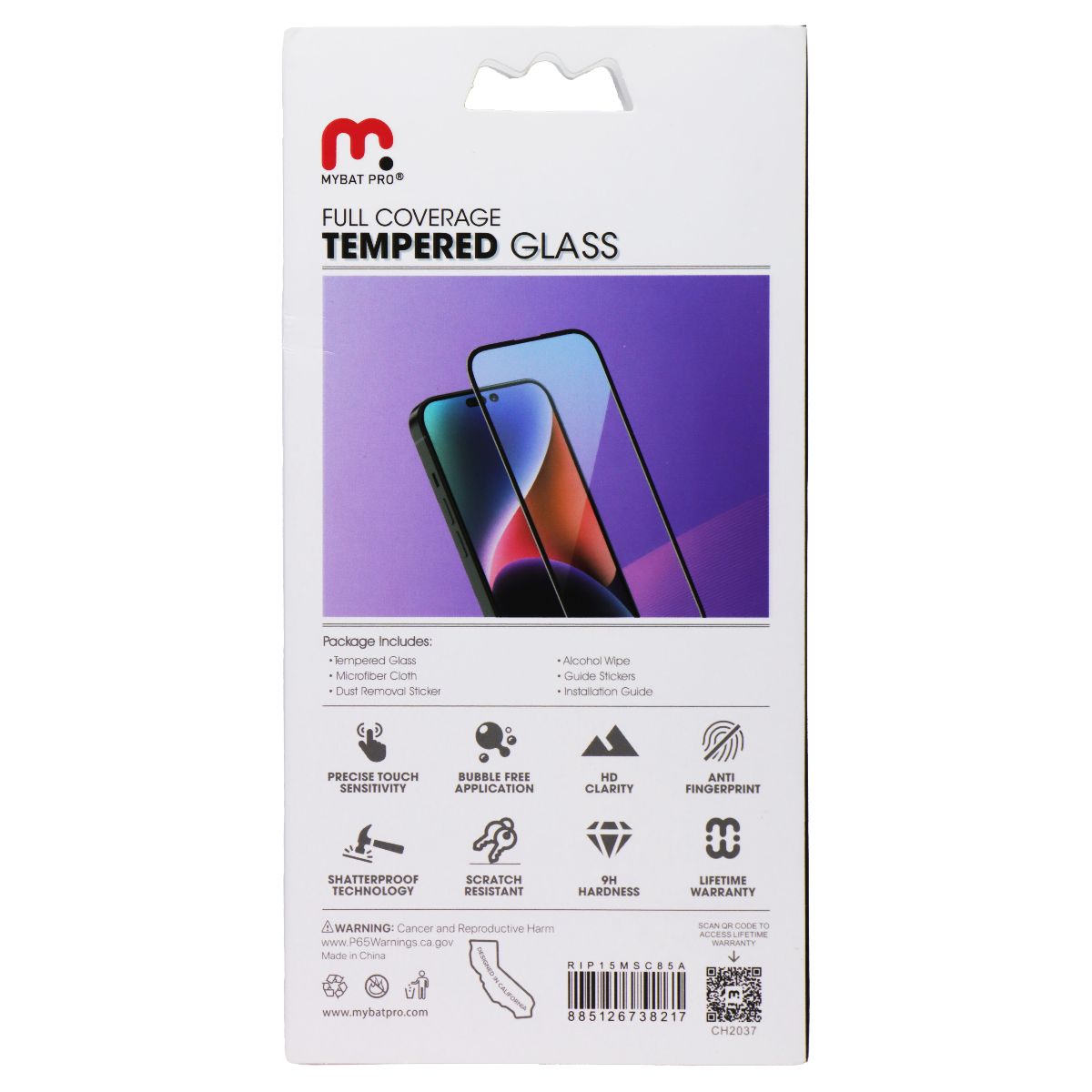 Mybat Pro Full Coverage Tempered Glass for Apple iPhone 15 Plus - Black Cell Phone - Screen Protectors MyBat Pro - Simple Cell Bulk Wholesale Pricing - USA Seller