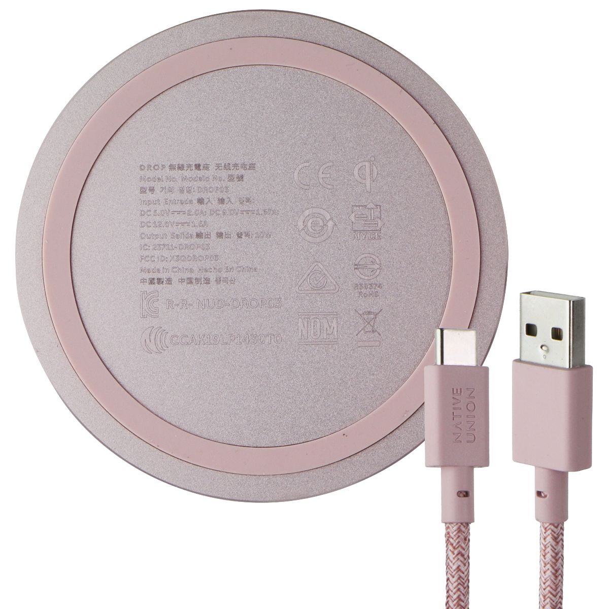 Native Union (10W) Drop Wireless Charging Pad - Rose Cell Phone - Chargers & Cradles Native Union - Simple Cell Bulk Wholesale Pricing - USA Seller