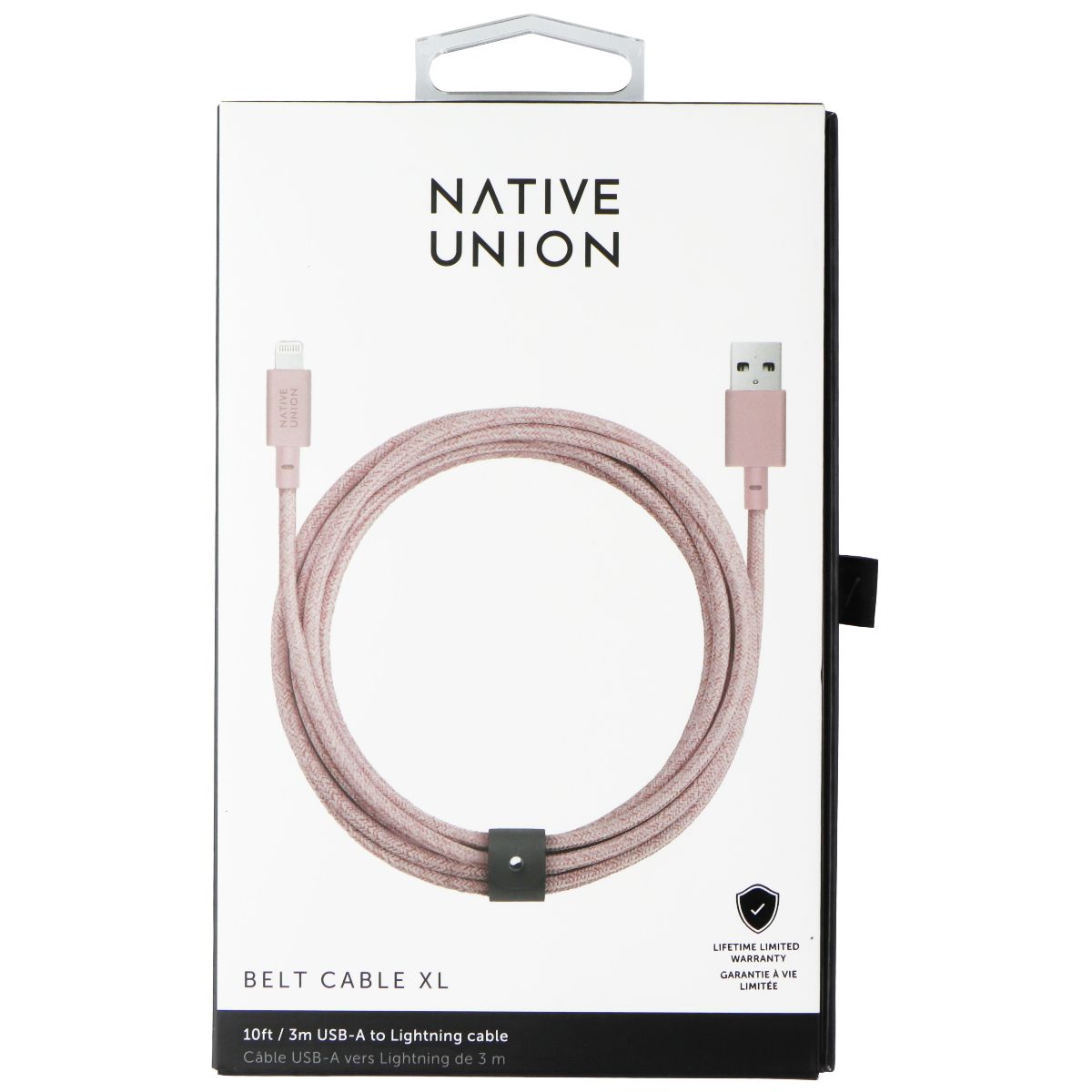 Native Union Belt Cable XL 10FT USB-A to Lightning 8-Pin - Rose Cell Phone - Cables & Adapters Native Union    - Simple Cell Bulk Wholesale Pricing - USA Seller