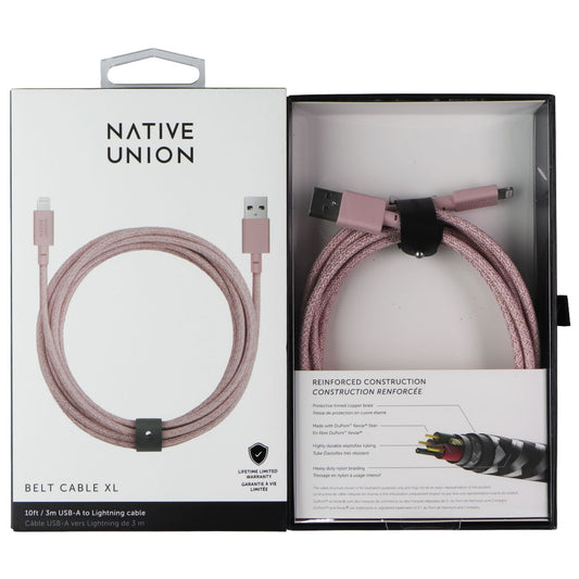 Native Union Belt Cable XL 10FT USB-A to Lightning 8-Pin - Rose Cell Phone - Cables & Adapters Native Union    - Simple Cell Bulk Wholesale Pricing - USA Seller