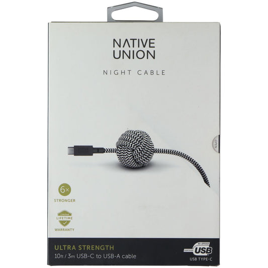 Native Union Night Cable USB-C to USB-A 10FT Cable - Zebra Cell Phone - Cables & Adapters Native Union    - Simple Cell Bulk Wholesale Pricing - USA Seller