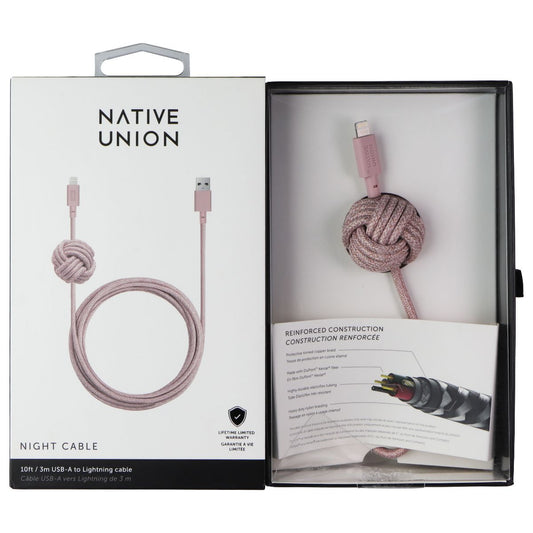 Native Union Night Cable 10FT USB-A to Lightning 8-Pin - Rose Cell Phone - Cables & Adapters Native Union    - Simple Cell Bulk Wholesale Pricing - USA Seller