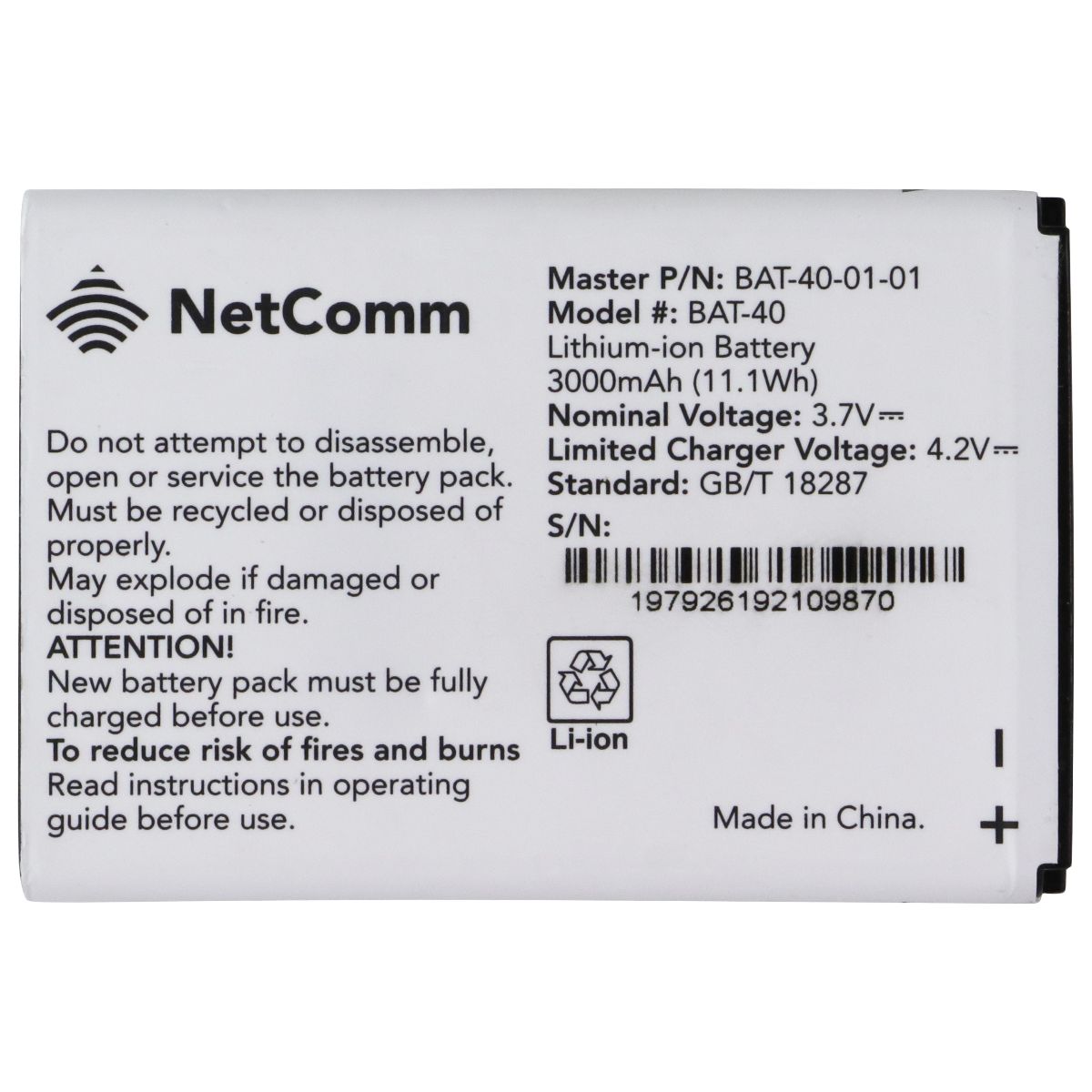 Battery Replacement (BAT-40) for AT&T 4G LTE Wireless Internet Router (IFWA-40) Parts & Accessories - Batteries NetComm - Simple Cell Bulk Wholesale Pricing - USA Seller
