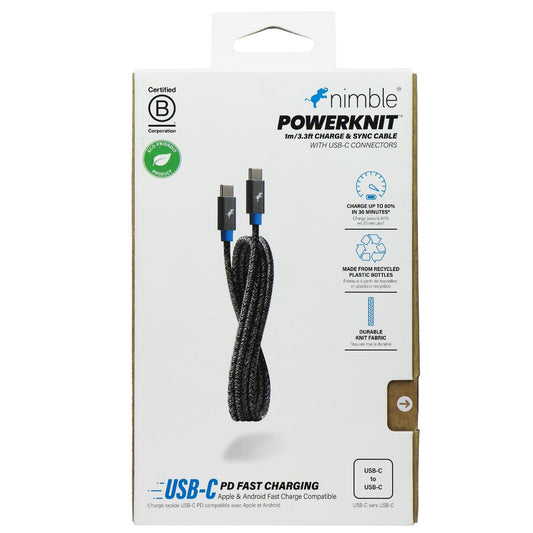 Nimble PowerKnit (3.3-Ft) USB-C to USB-C Braided Cable for iOS/Android Gray/Blue Cell Phone - Cables & Adapters Nimble    - Simple Cell Bulk Wholesale Pricing - USA Seller