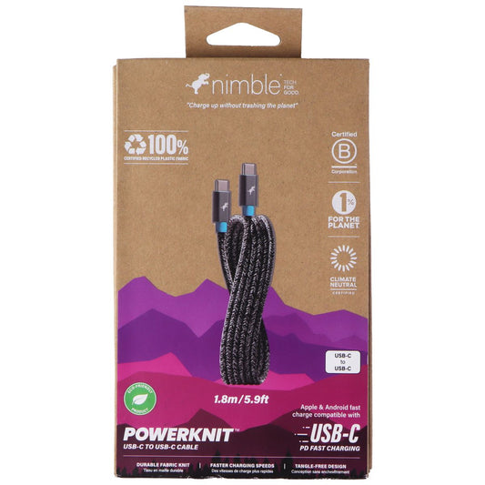 Nimble PowerKnit USB-C to USB-C 5.9 Ft Cable - Space Grey Cell Phone - Cables & Adapters Nimble    - Simple Cell Bulk Wholesale Pricing - USA Seller